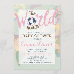 The World Awaits Baby Shower Invitation, Girl Invitation