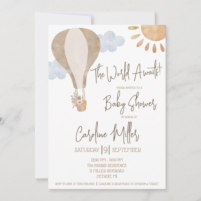 The World Awaits! Gender Neutral Baby Shower Invit Invitation (Front)