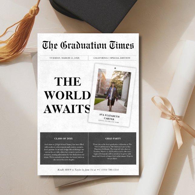 The World Awaits Newspaper Graduation Photo Invitation (Creator Uploaded)