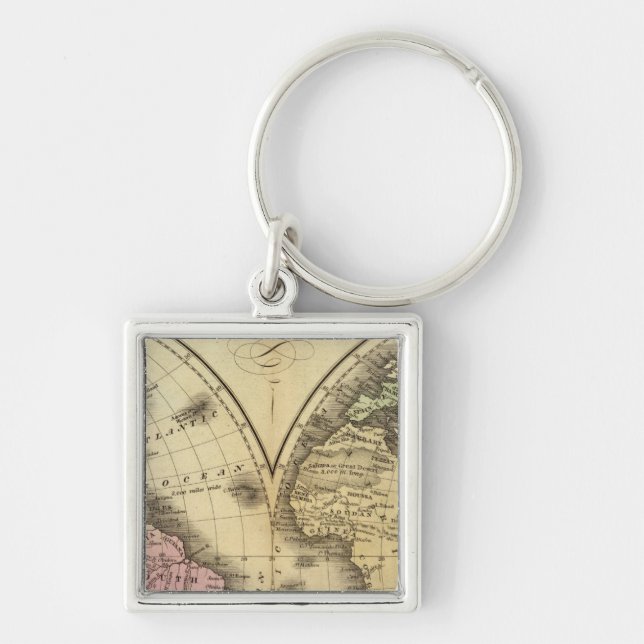 The World double hemisphere map Key Ring (Front)