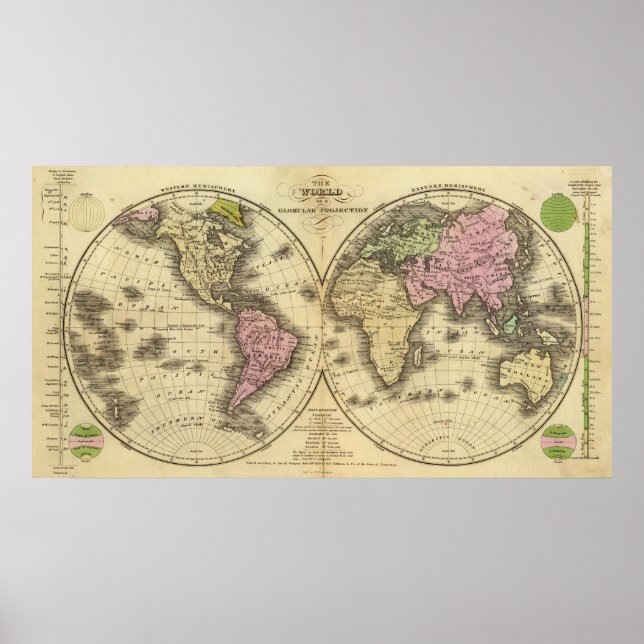 The World double hemisphere map Poster (Front)