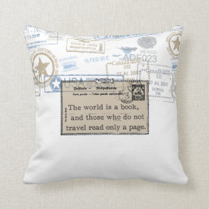 "The World is a Book" Vintage Travel Throw Pillow