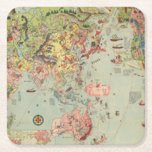 The World Map at a Glance - World Air Routes Square Paper Coaster