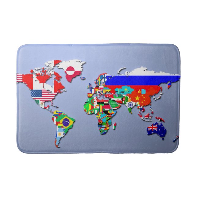 The World Map With Their Flags Bath Mat (Front)