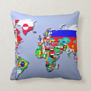 The World Map With Their Flags Cushion