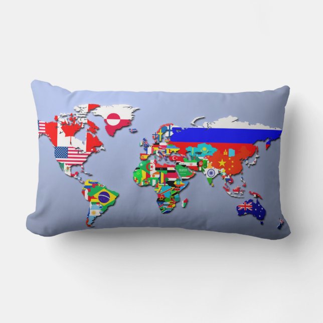 The World Map With Their Flags Lumbar Cushion (Front)
