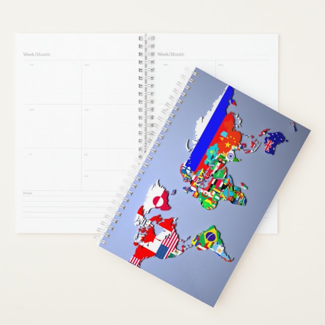 The World Map With Their Flags Planner (Display)