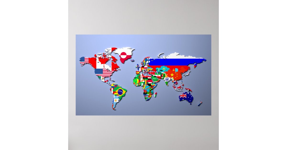the world map with their flags poster zazzleconz