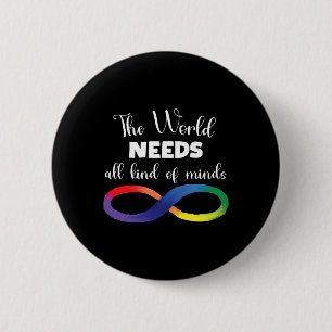 The World Needs All Kinds Of Minds Autism Neurodiv 6 Cm Round Badge