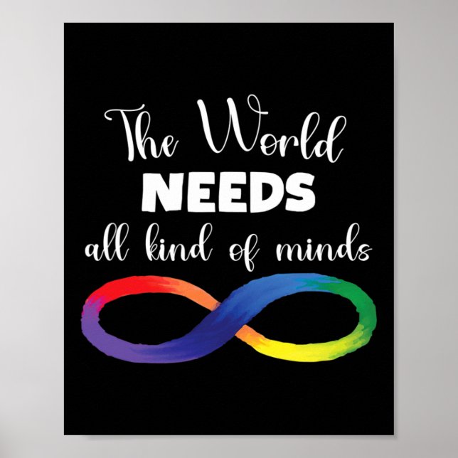 The World Needs All Kinds Of Minds Autism Neurodiv Poster (Front)