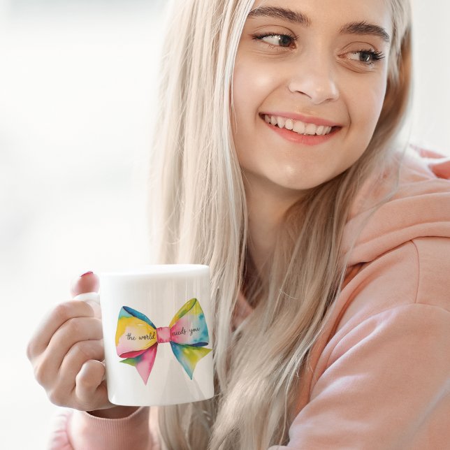 The World Needs You Bow Mug (Empower yourself or someone else with this, "The world needs you" watercolor bow mug! )