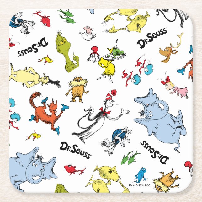The World of Dr. Seuss Pattern Square Paper Coaster (Front)