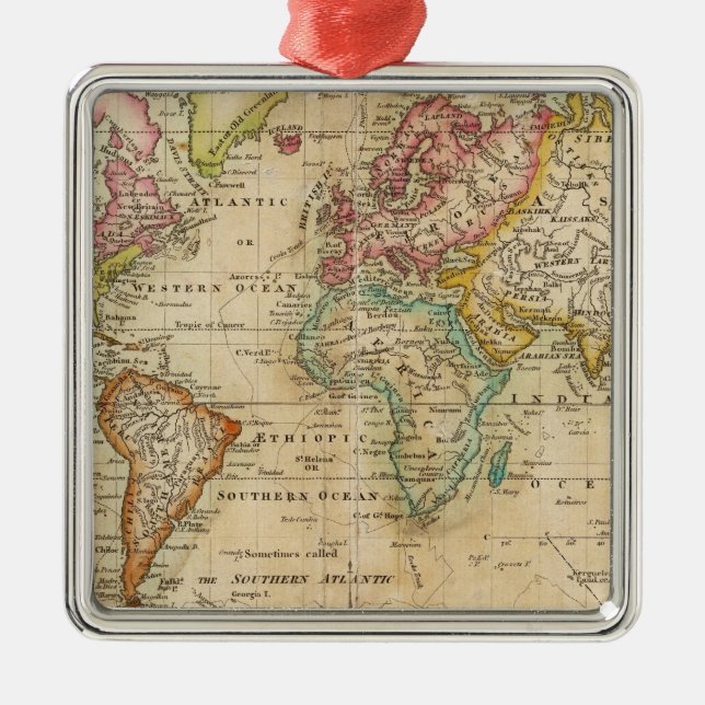 The World on Mercator's Projection Metal Tree Decoration (Front)