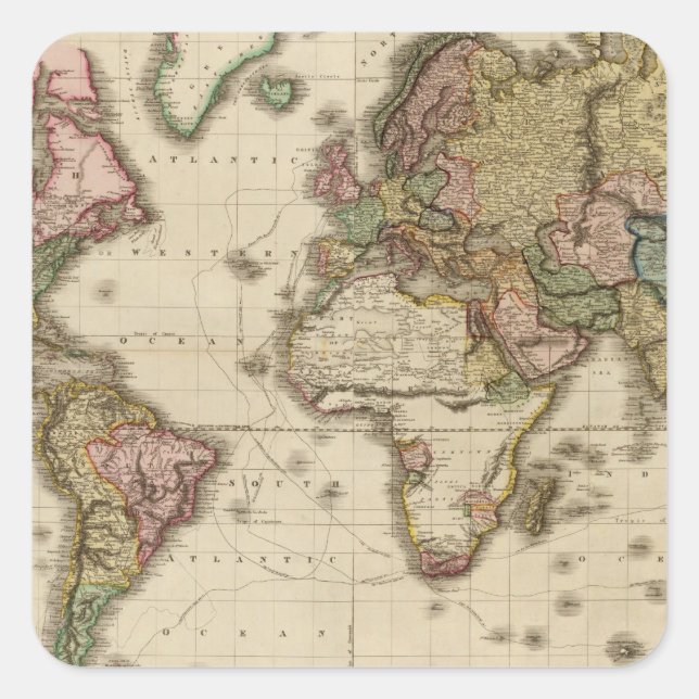 The World on Mercator's projection Square Sticker (Front)