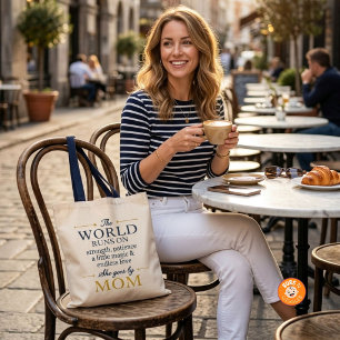 The World Runs On Love She Goes By Mum Navy Handle Tote Bag