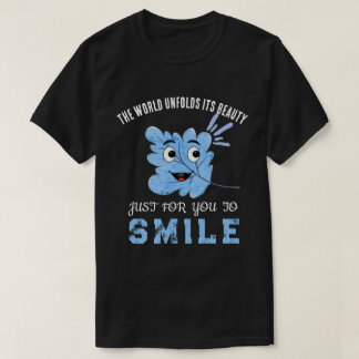 "The World Unfolds Its Beauty" Blue Smiling Leaf  T-Shirt