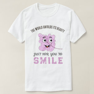 "The World Unfolds Its Beauty" Purple Smiling Leaf T-Shirt