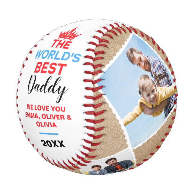 The World's Best Daddy, Personalised 4 Photos Baseball (Angled)