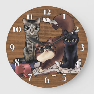 The Writer's Cats Large Clock