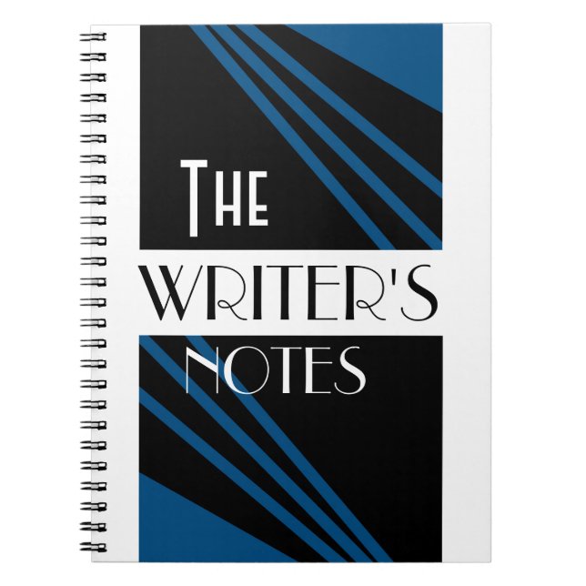 The Writer's Notes Stylish Blue Black White Spiral Notebook (Front)