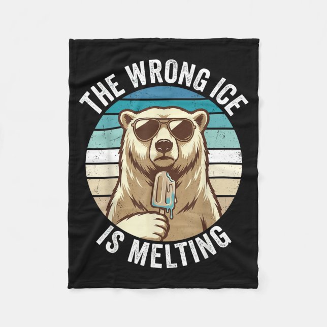The Wrong Ice Is Melting Retro Bear Climate Change Fleece Blanket (Front)