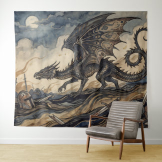 The Wyvern Over Fallen Knights Tapestry