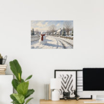 The Yard Snowman Winter Village Poster