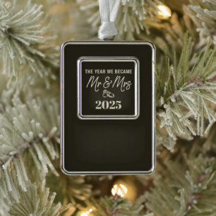 The Year We Became Mr & Mrs 2025 Personalized Silver Plated Framed Ornament