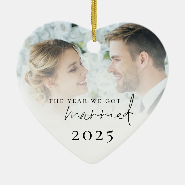 The Year We Got Married Photo Overlay Ceramic Tree Decoration (Front)