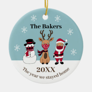 The Year We Stayed Home Funny Santa Reindeer Ceramic Tree Decoration