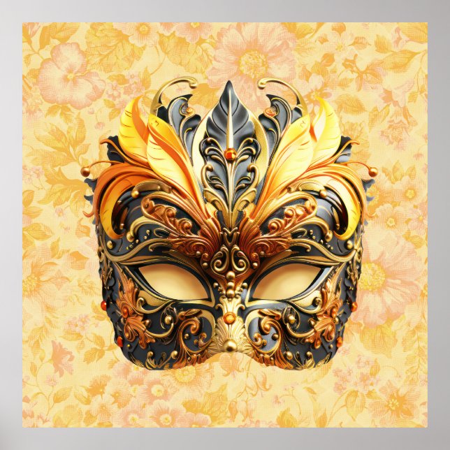The Yellow Feather Mask on Floral Pattern Poster (Front)