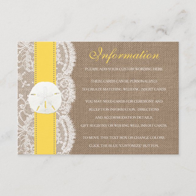 The Yellow Sand Dollar Beach Wedding Collection Enclosure Card (Front)
