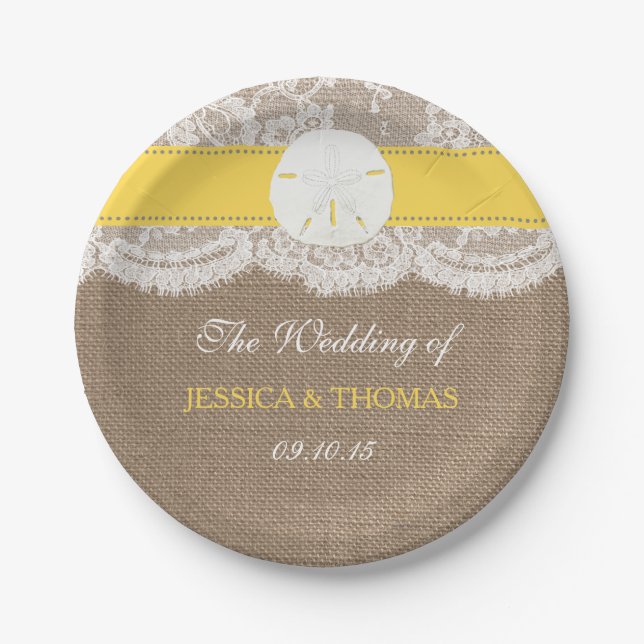The Yellow Sand Dollar Beach Wedding Collection Paper Plate (Front)