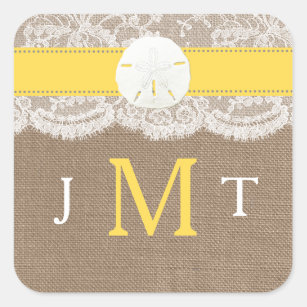 The Yellow Sand Dollar Beach Wedding Collection Square Sticker