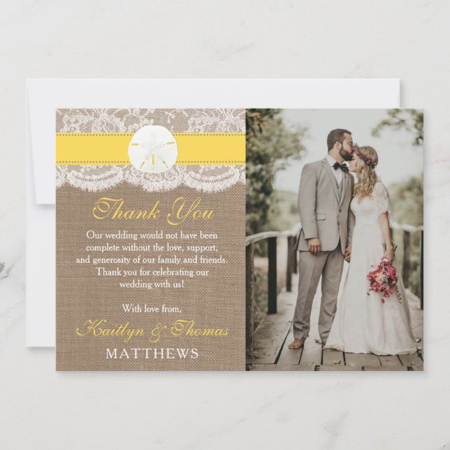 The Yellow Sand Dollar Beach Wedding Collection Thank You Card (Front)