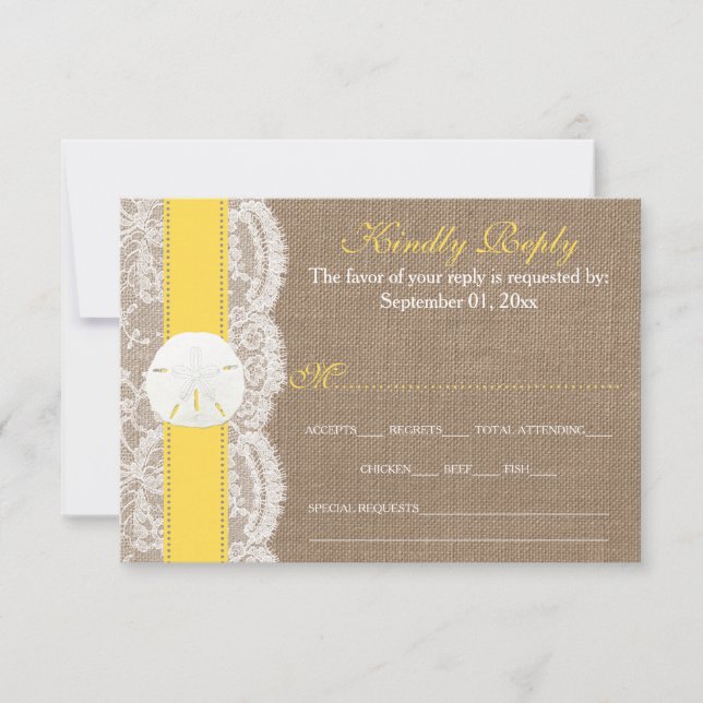 The Yellow Sand Dollar Wedding Collection RSVP Card (Front)