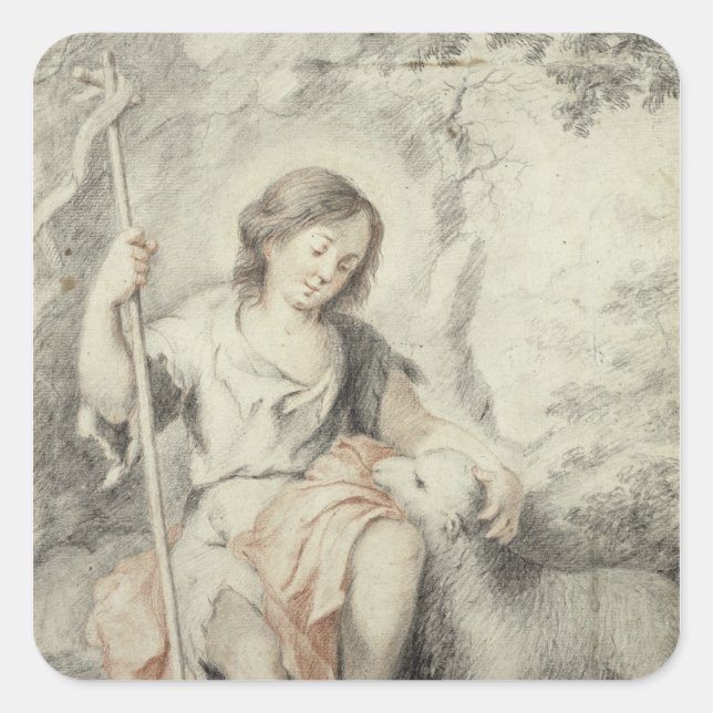 The Young John with the Lamb in a Landscape Square Sticker (Front)