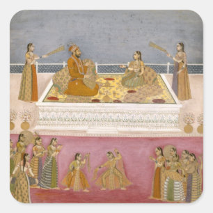 The young Mughal Emperor Muhammad Shah at a nautch Square Sticker
