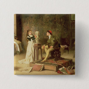 The Young Sculptress (oil on canvas) 15 Cm Square Badge