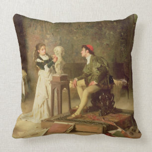 The Young Sculptress (oil on canvas) Cushion