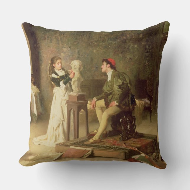 The Young Sculptress (oil on canvas) Cushion (Front)