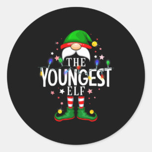 The Youngest Elf Christmas Family Pajama Party  Classic Round Sticker