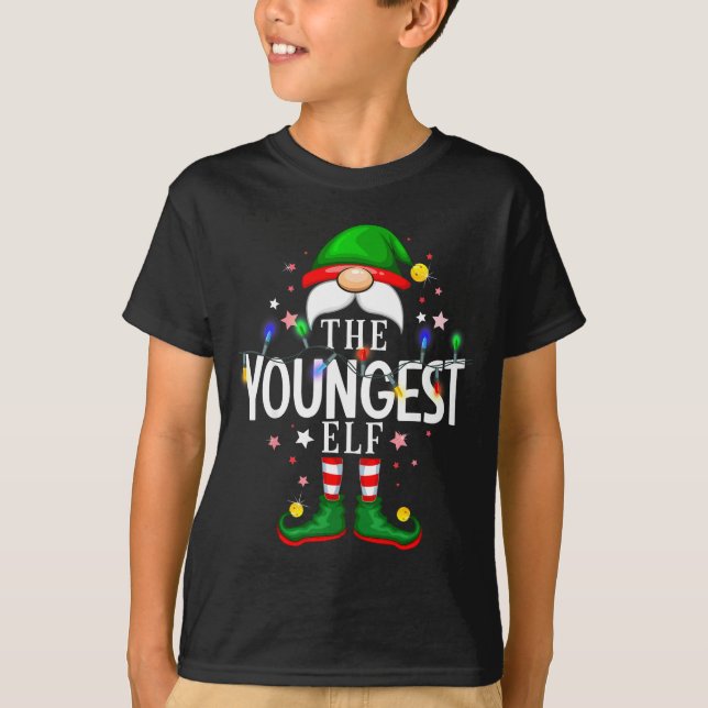 The Youngest Elf Christmas Family Pajama Party  T-Shirt (Front)