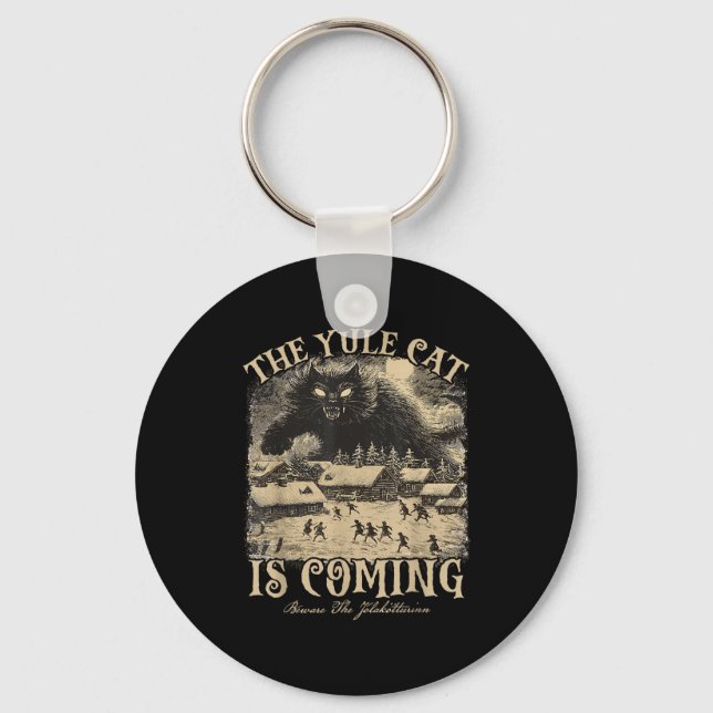 The Yule Cat Is Coming Icelandic Christmas Cat Mom Key Ring (Front)