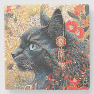 The Zen Cat Vintage Japanese Ukiyo-e Stone Coaster