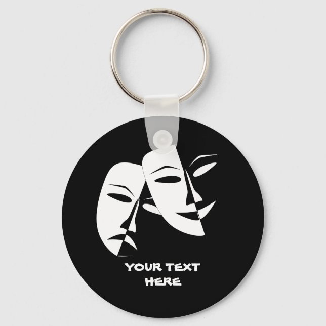 Theater Mask Comedy Tragedy Black White Custom Key Ring (Front)