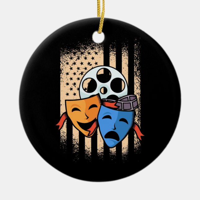 Theatre Actor America Flag Ceramic Tree Decoration (Front)