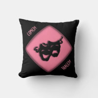 Theatre Happy Sad Greek Masks Pink Throw Pillow