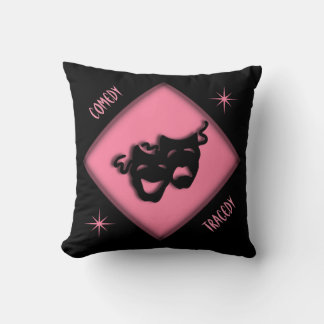 Theatre Happy Sad Greek Masks Pink Throw Pillow
