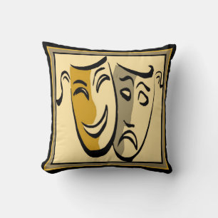 Theatre Happy/Sad Mask Throw Pillow